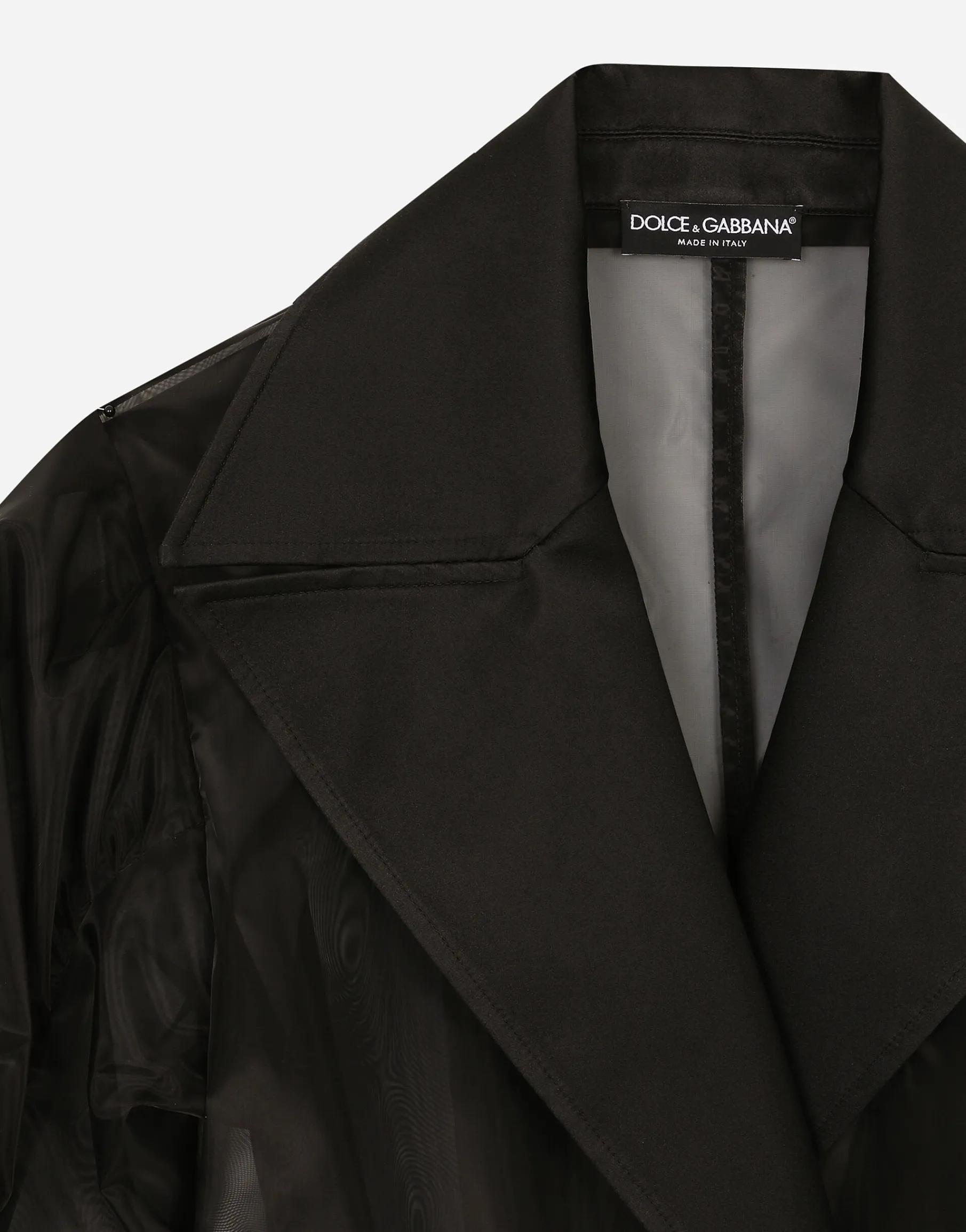 Technical organza trench coat with gathered sleeves