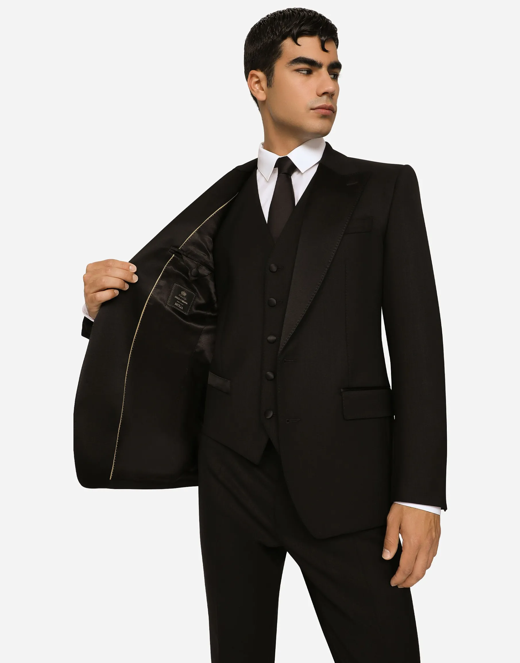 Three-piece Sicilia-fit suit in stretch wool