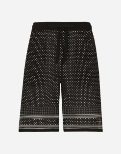 Tie-print silk jogging shorts