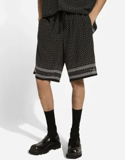 Tie-print silk jogging shorts