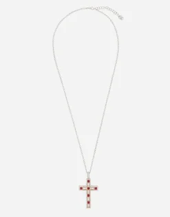 Tradition pendant in pink and white gold 18kt with rubies diamonds