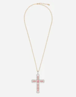 Tradition pendant in pink and white gold 18kt with tourmalines and diamonds