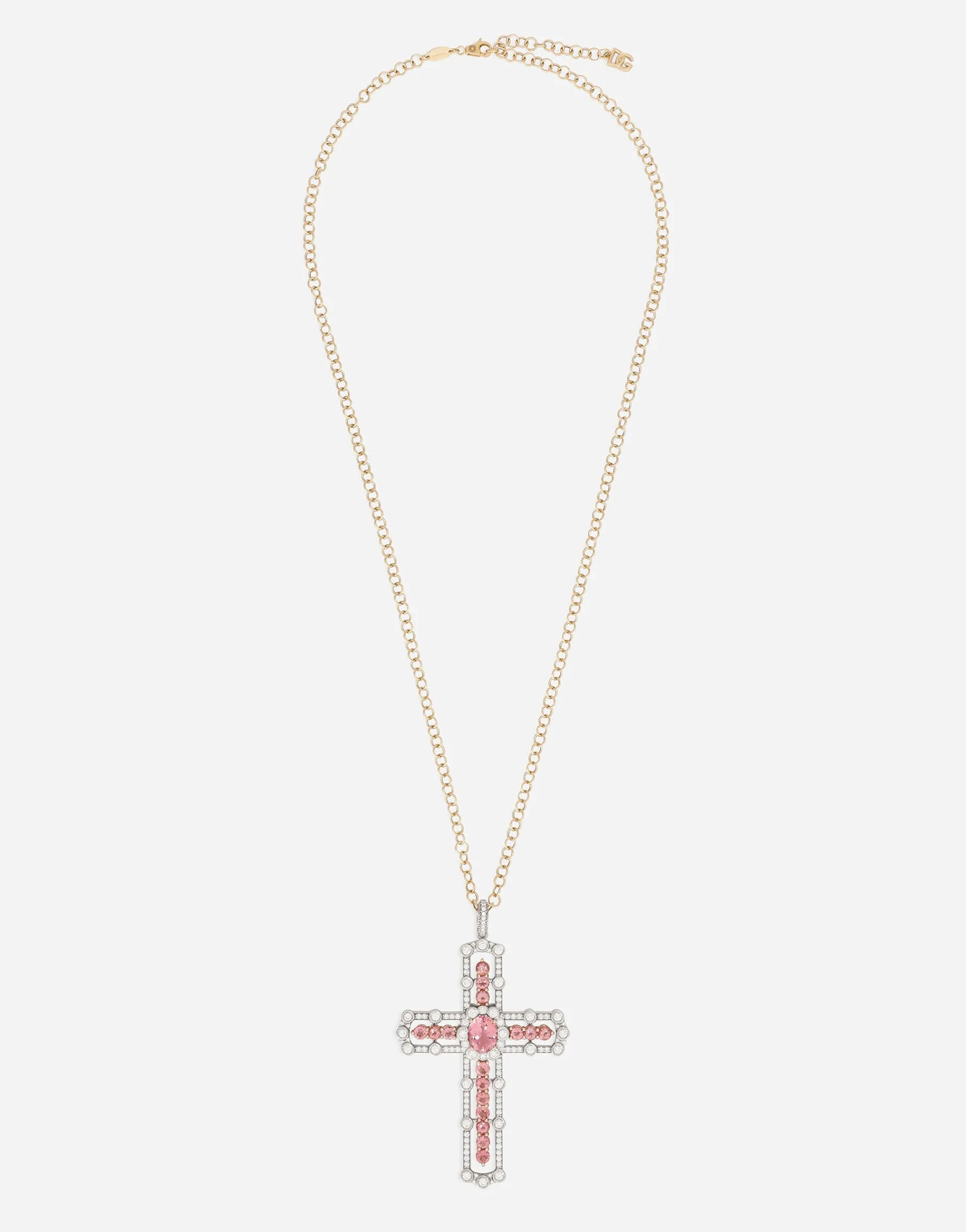 Tradition pendant in pink and white gold 18kt with tourmalines and diamonds