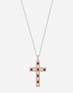 Tradition pendant in pink and white gold 18kt with rubies diamonds