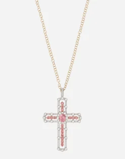 Tradition pendant in pink and white gold 18kt with tourmalines and diamonds