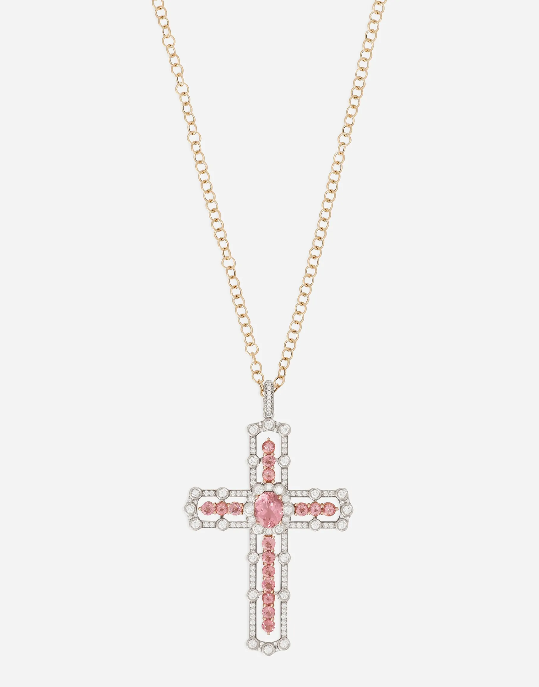 Tradition pendant in pink and white gold 18kt with tourmalines and diamonds