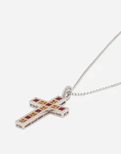 Tradition pendant in pink and white gold 18kt with rubies diamonds
