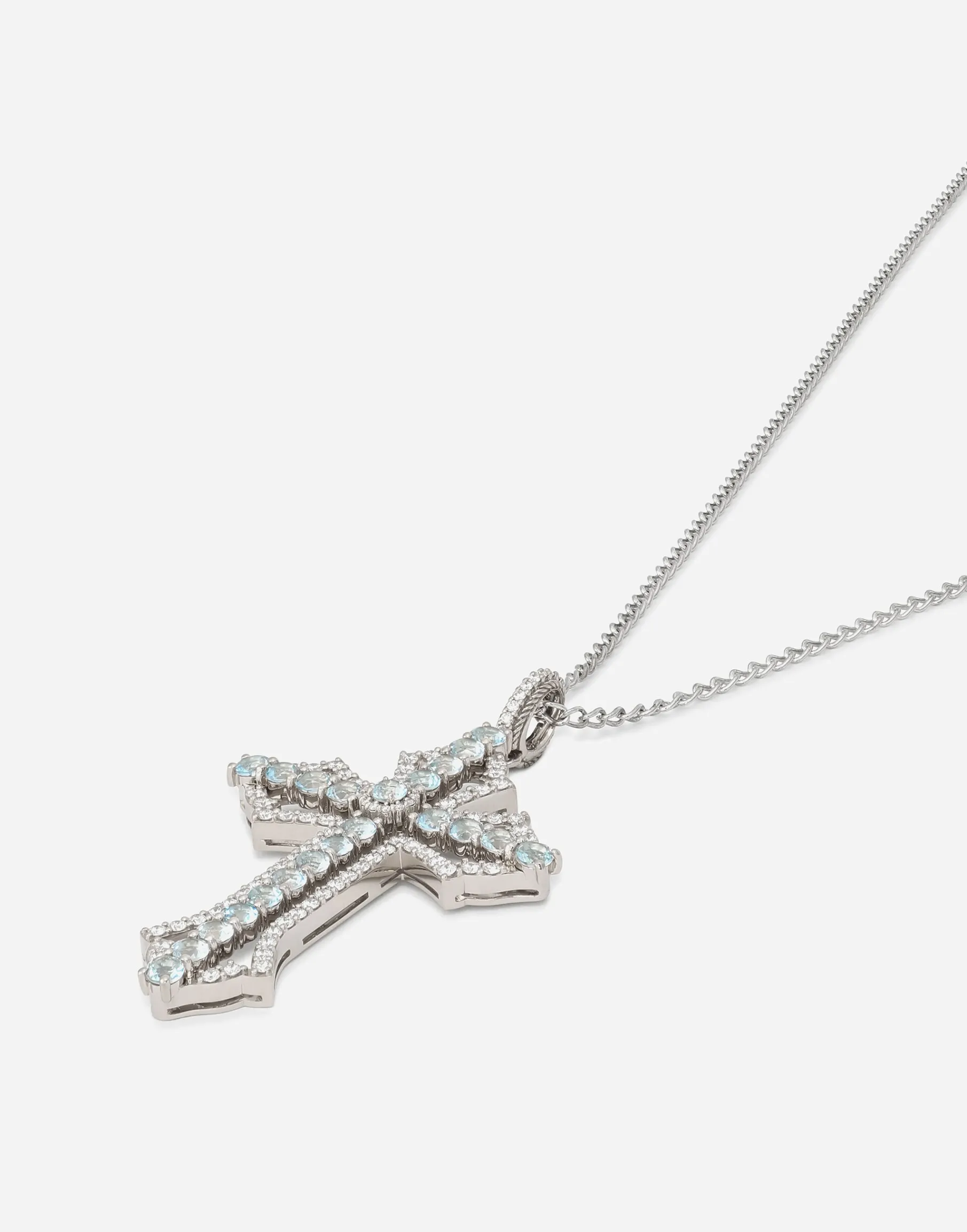 Tradition pendant in white gold 18kt with aquamarines and diamonds
