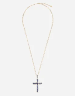 Tradition pendant in yellow and white gold 18Kt with blue sapphires and diamonds