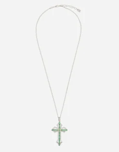 Tradition pendant in yellow and white gold 18kt with emeralds and diamonds