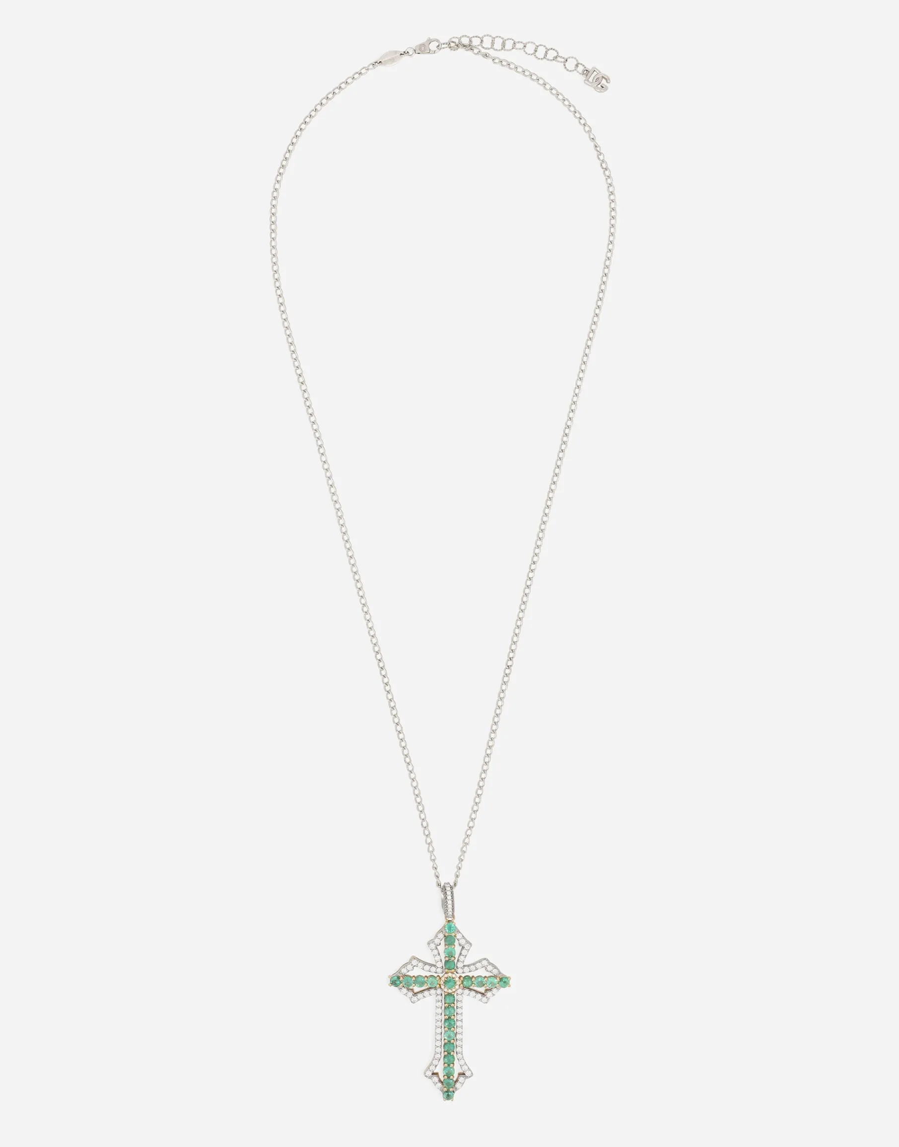 Tradition pendant in yellow and white gold 18kt with emeralds and diamonds