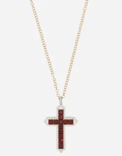 Tradition pendant in yellow and white gold 18Kt with rhodolite garnets and diamonds