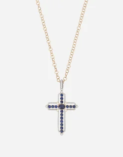 Tradition pendant in yellow and white gold 18Kt with blue sapphires and diamonds