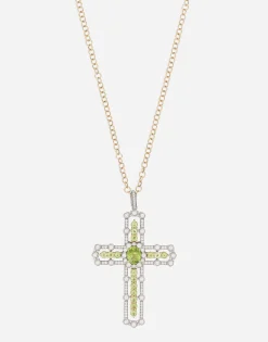 Tradition pendant in yellow and white gold 18kt with peridots and diamonds
