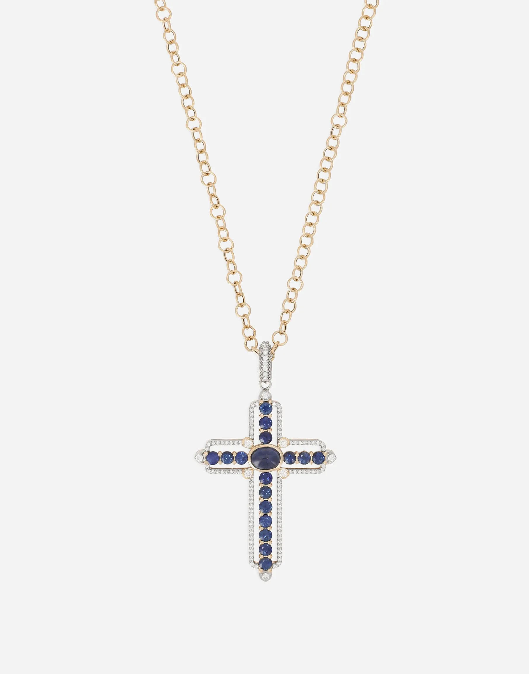 Tradition pendant in yellow and white gold 18Kt with blue sapphires and diamonds
