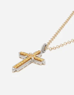 Tradition pendant in yellow and white gold 18Kt with yellow sapphires and diamonds