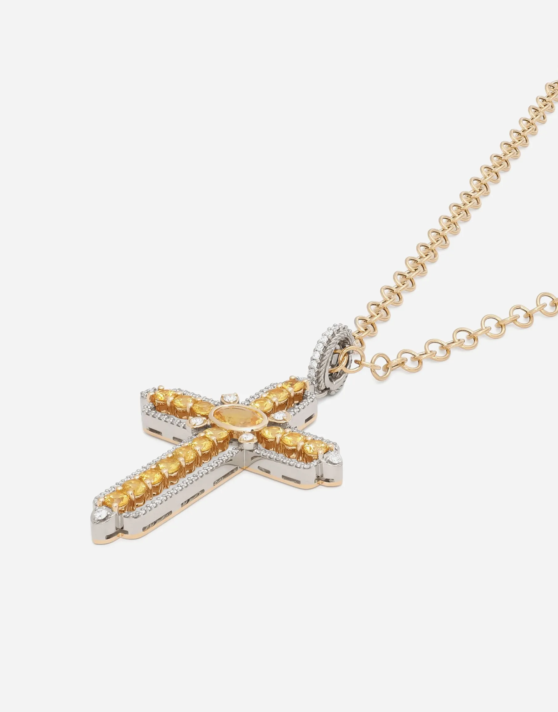 Tradition pendant in yellow and white gold 18Kt with yellow sapphires and diamonds