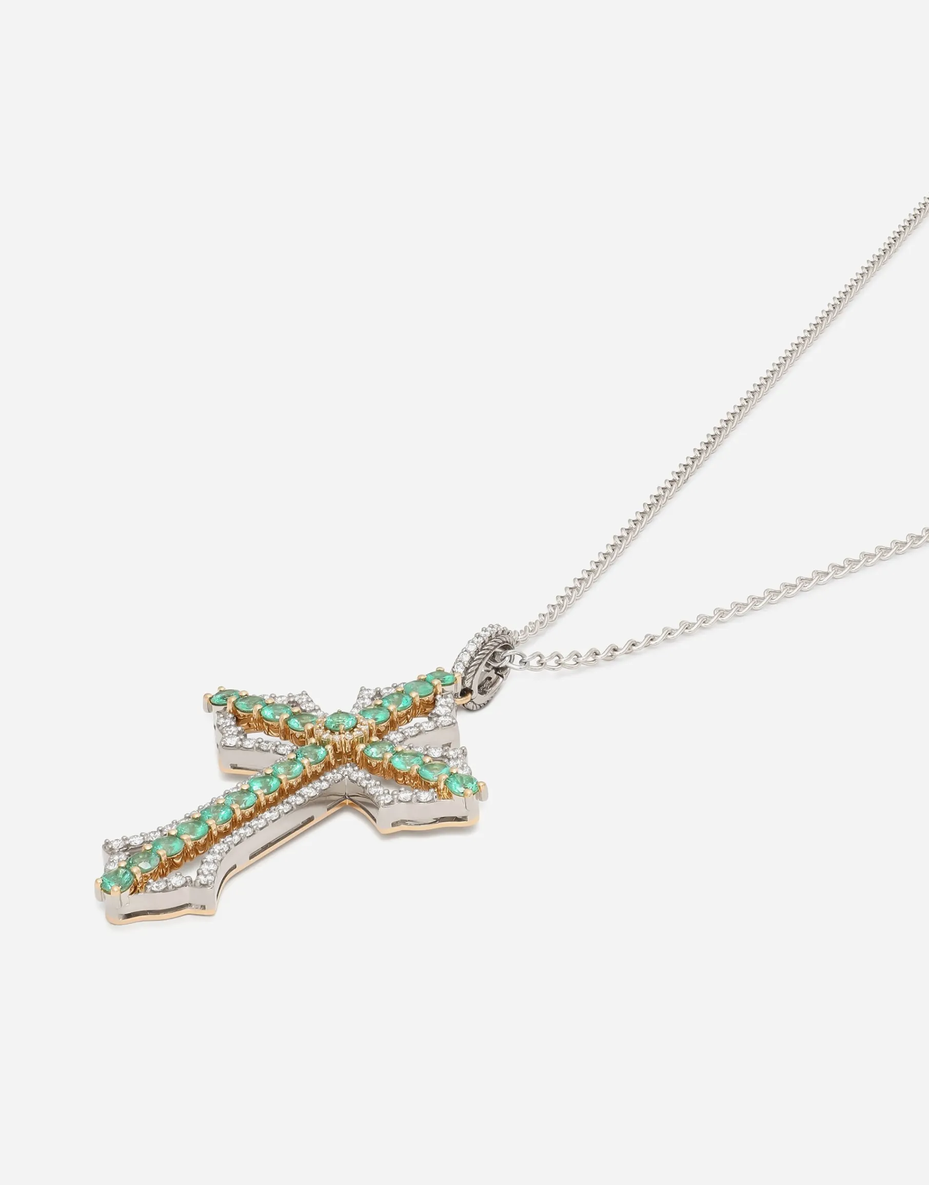 Tradition pendant in yellow and white gold 18kt with emeralds and diamonds