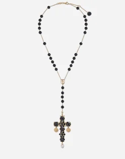 Tradition rosary in yellow gold black sapphires
