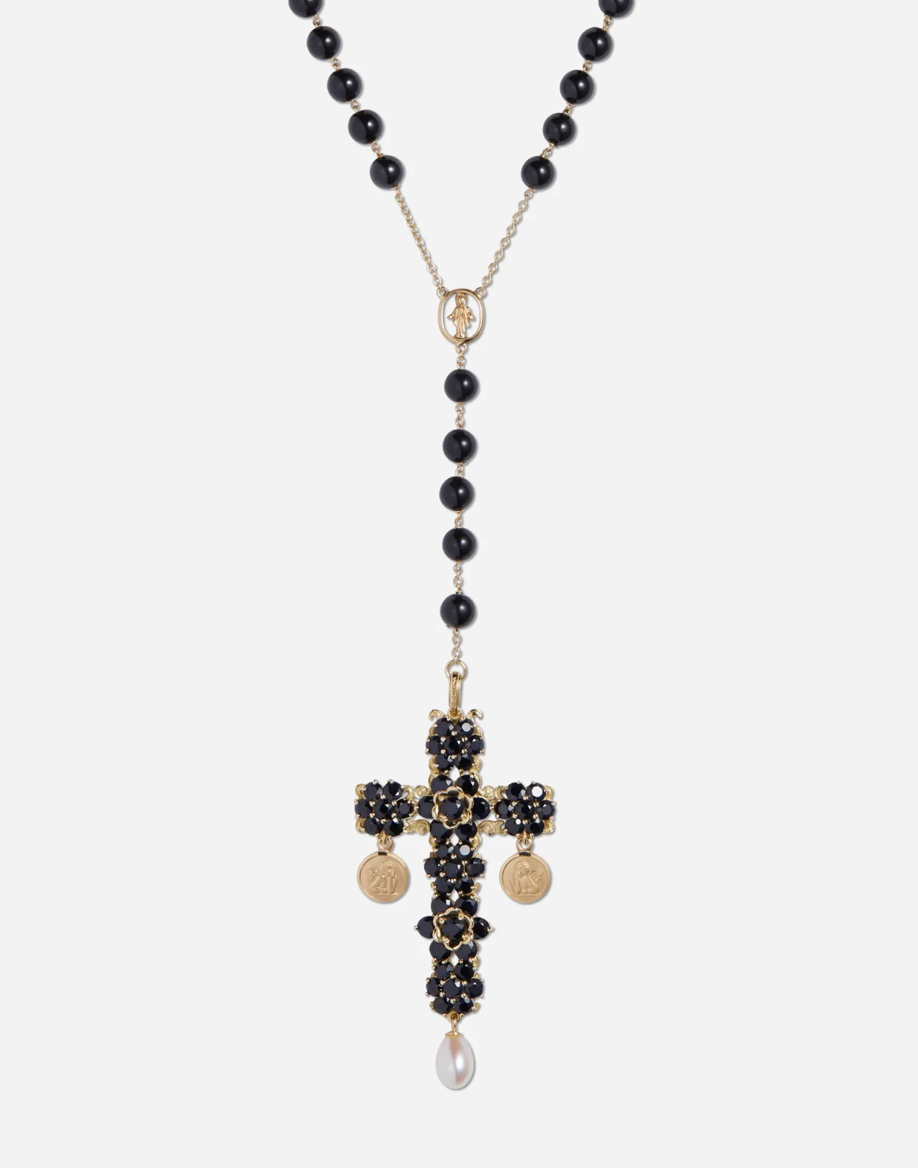 Tradition rosary in yellow gold black sapphires
