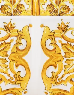 Trumpet-leg silk charmeuse pants with majolica print