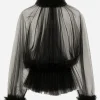 Tulle blouse with ruffles on the neck and cuffs