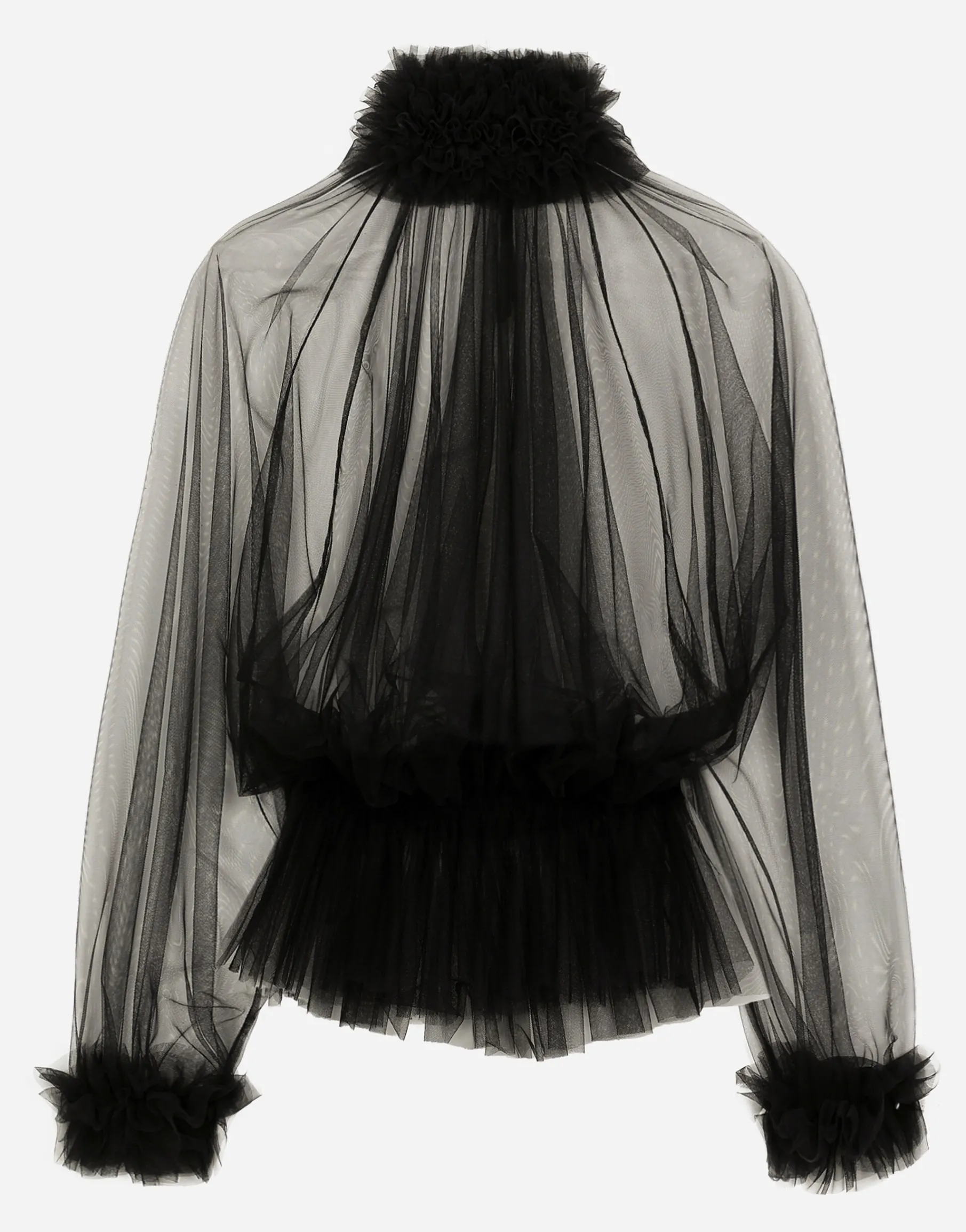 Tulle blouse with ruffles on the neck and cuffs
