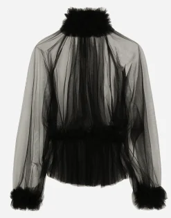 Tulle blouse with ruffles on the neck and cuffs