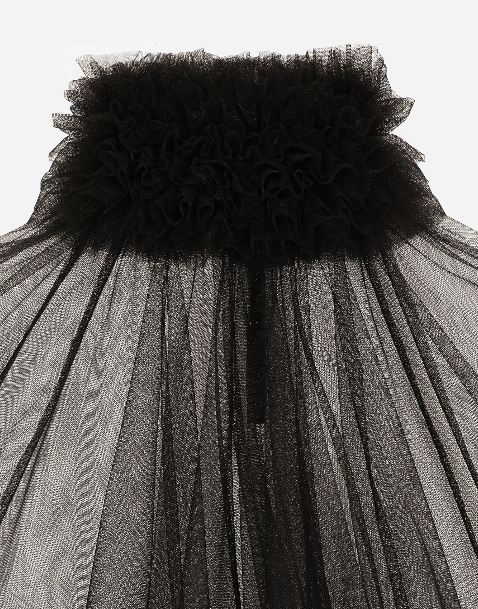 Tulle blouse with ruffles on the neck and cuffs