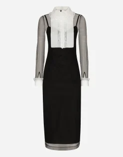 Tulle calf-length dress with organza shirt front