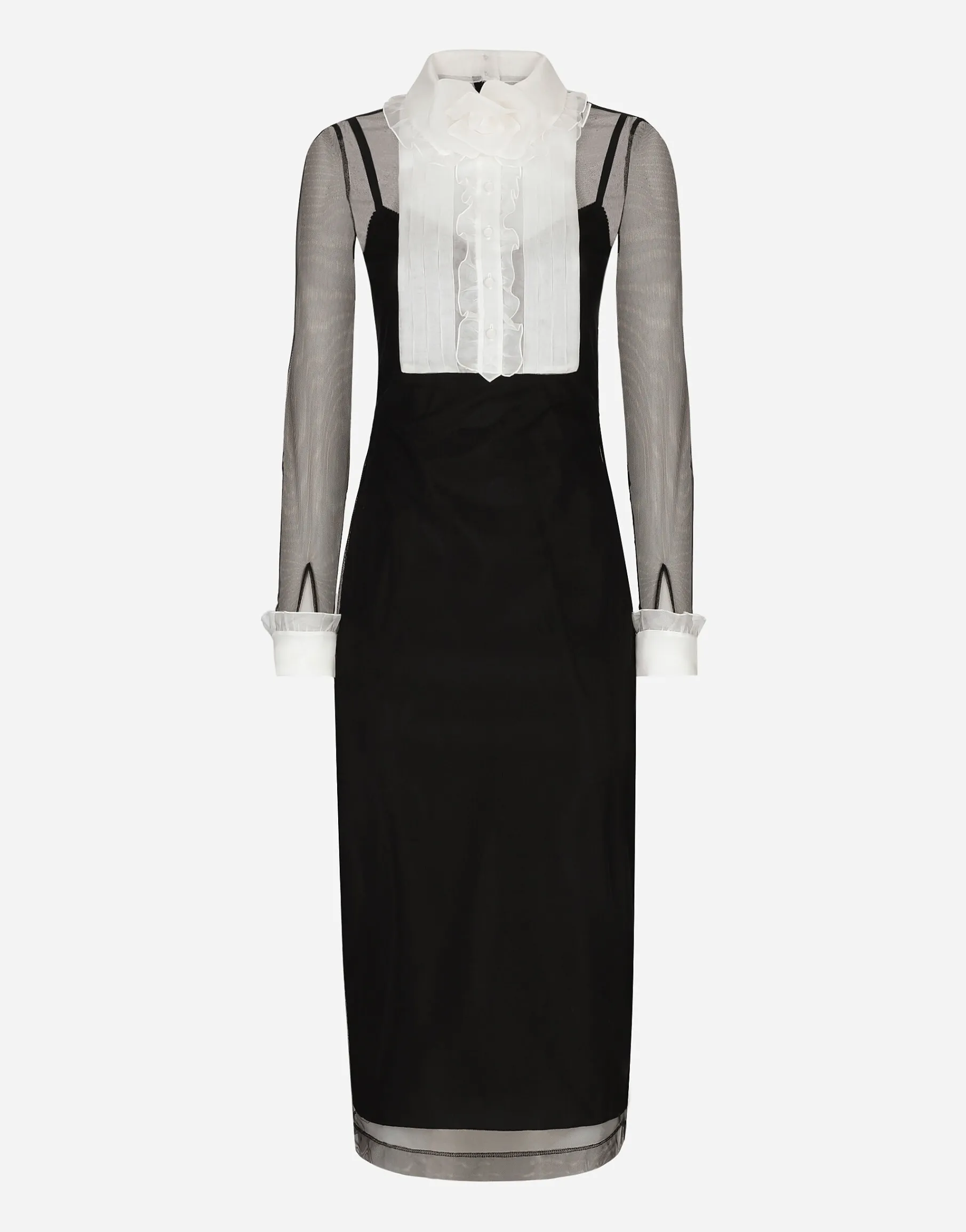 Tulle calf-length dress with organza shirt front
