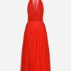 Tulle calf-length dress with sunray pleats