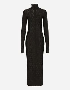Tulle calf-length dress with all-over DG logo