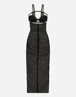 Tulle calf-length dress with corset details