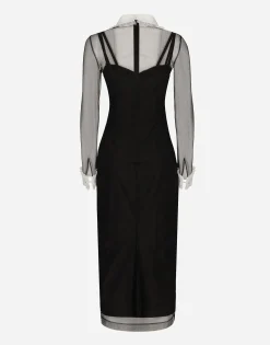 Tulle calf-length dress with organza shirt front