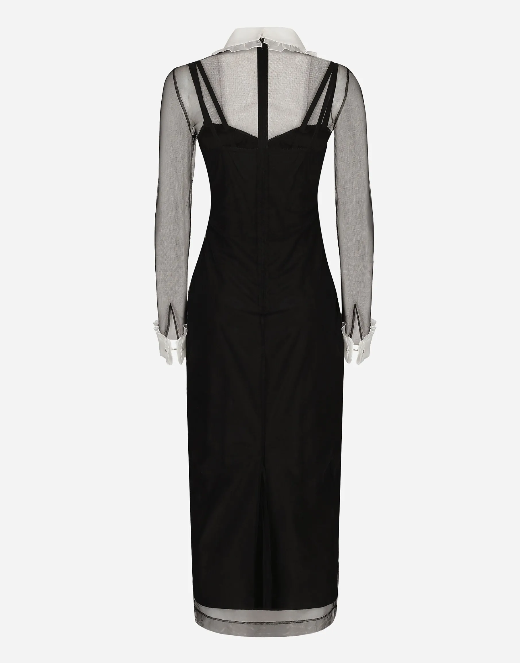 Tulle calf-length dress with organza shirt front