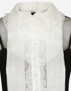 Tulle calf-length dress with organza shirt front