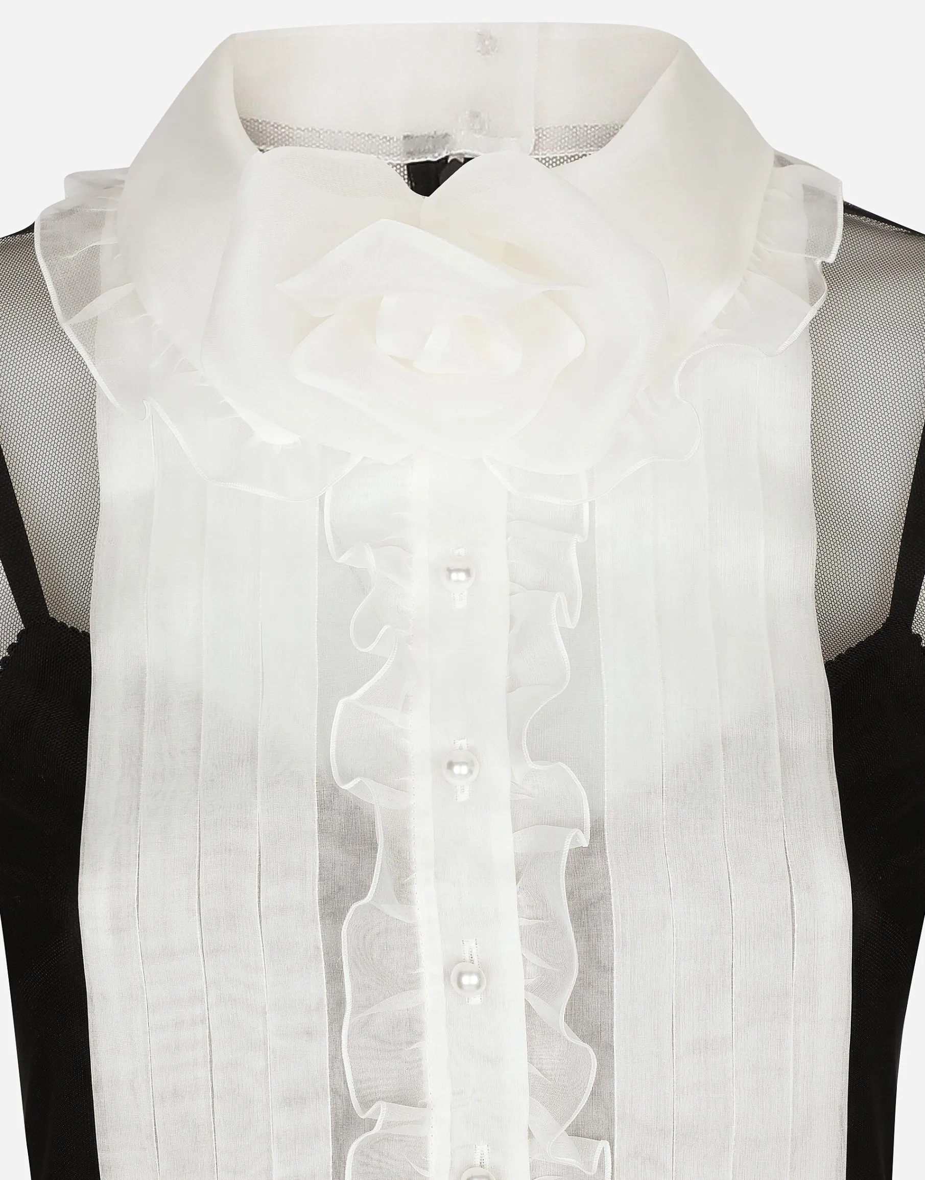 Tulle calf-length dress with organza shirt front