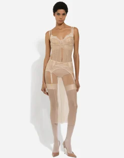 Tulle calf-length dress with corset details