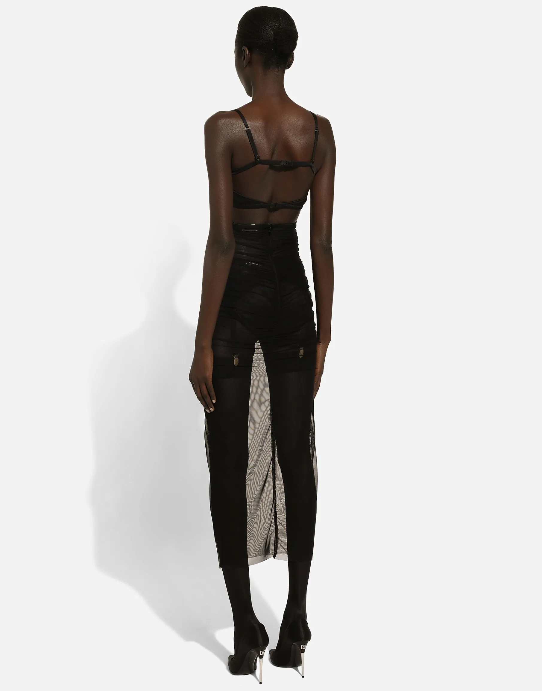 Tulle calf-length dress with corset details