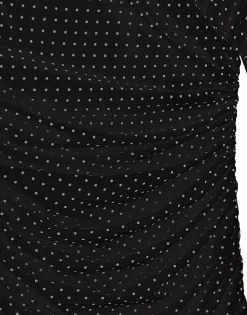 Tulle calf-length dress with draping and polka-dot print