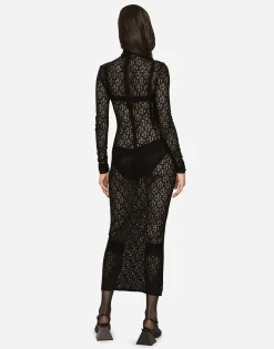 Tulle calf-length dress with all-over DG logo