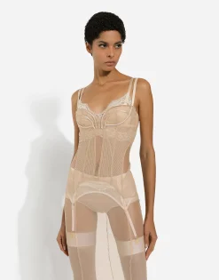 Tulle calf-length dress with corset details