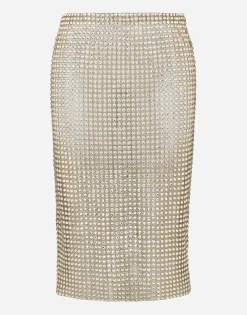 Tulle calf-length skirt with all-over fusible rhinestone embellishment