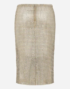 Tulle calf-length skirt with all-over fusible rhinestone embellishment