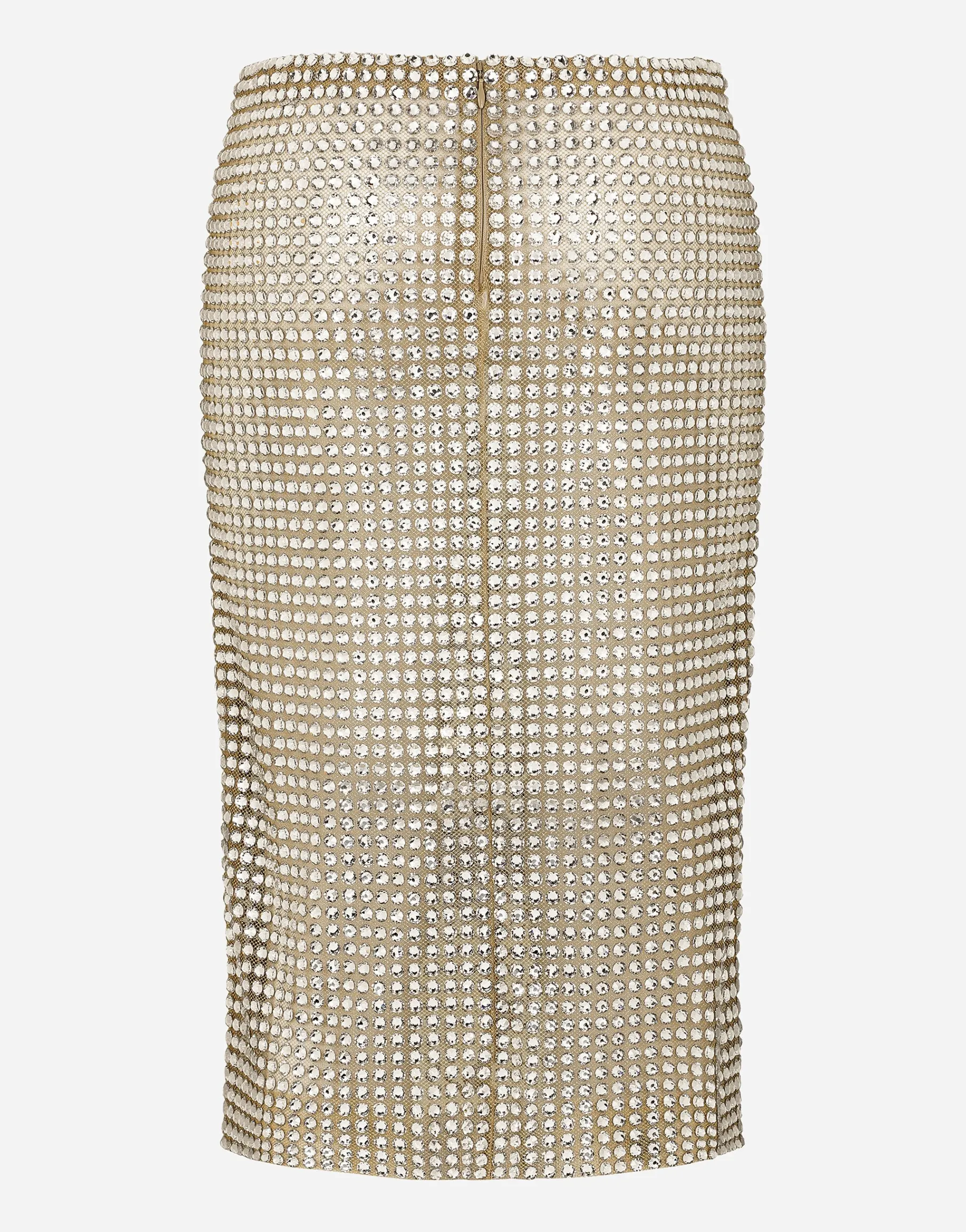 Tulle calf-length skirt with all-over fusible rhinestone embellishment