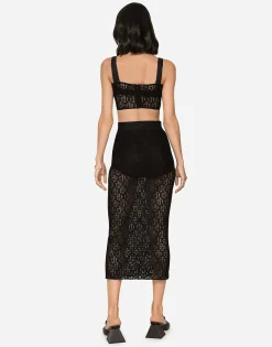 Tulle calf-length skirt with all-over DG logo