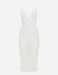Tulle draped calf-length dress