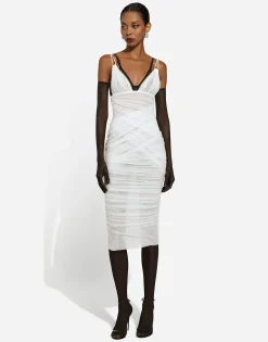 Tulle draped calf-length dress
