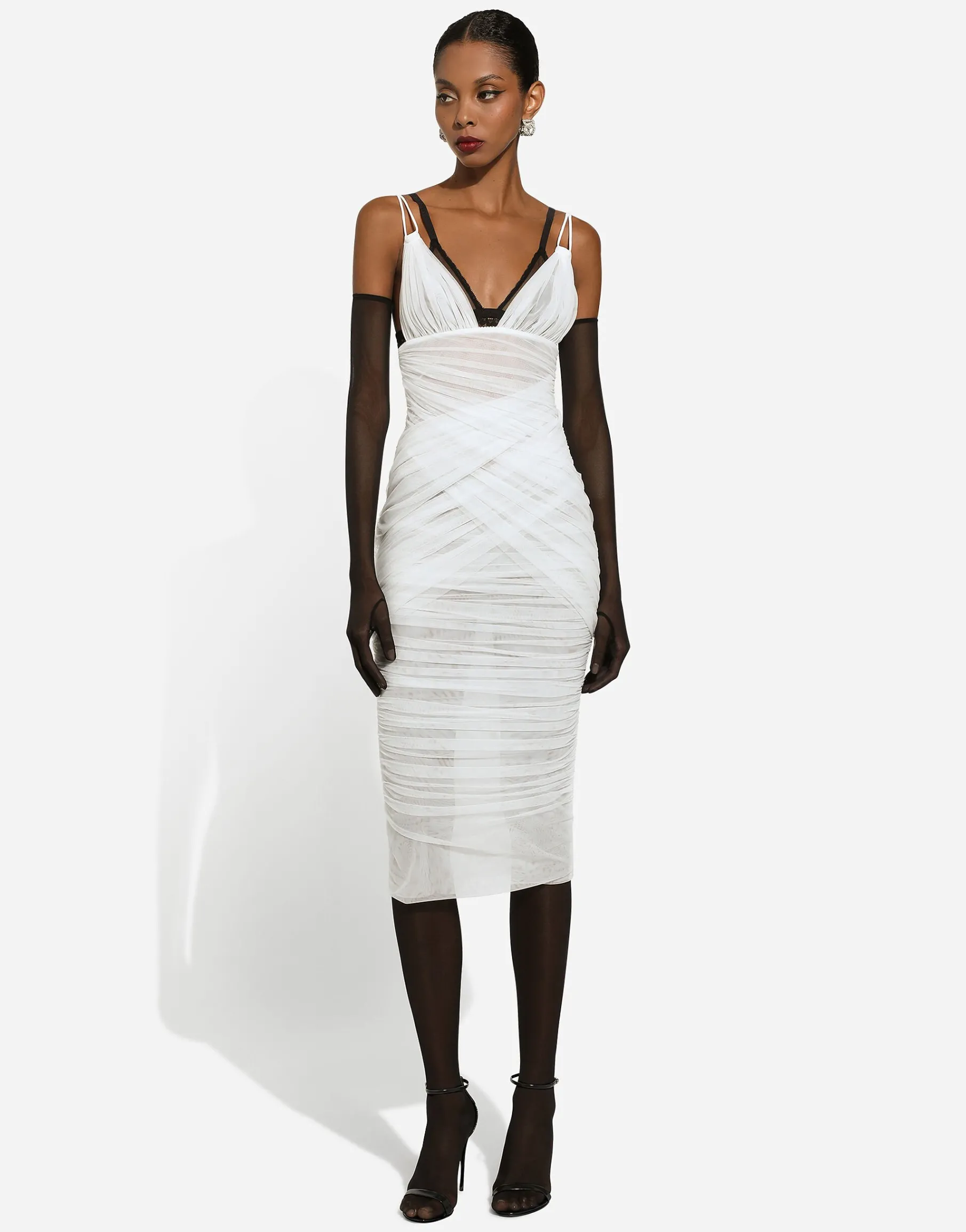 Tulle draped calf-length dress